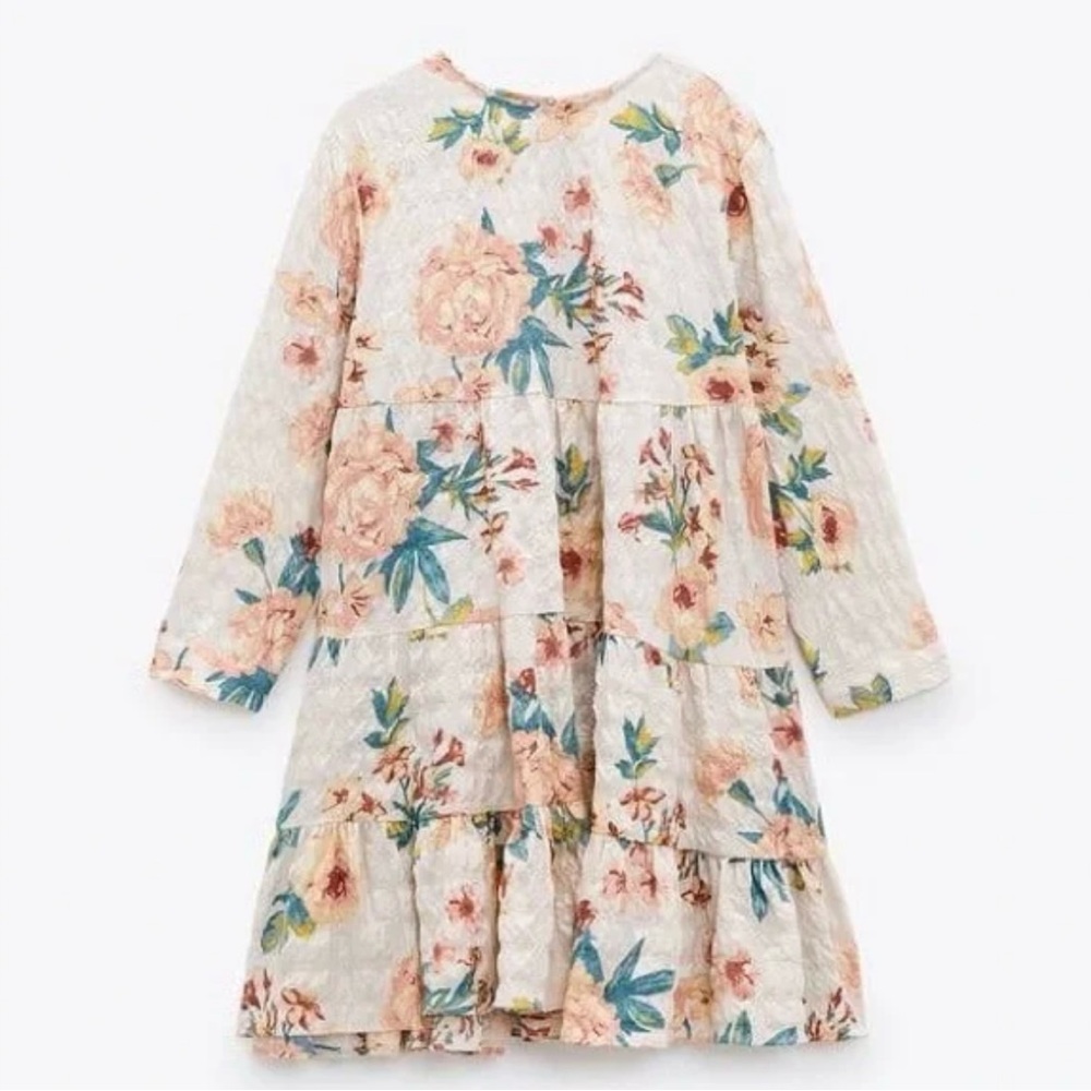 Zara Womens Sharon Floral Print Tiered Babydoll Mini Dress Sz M Off White